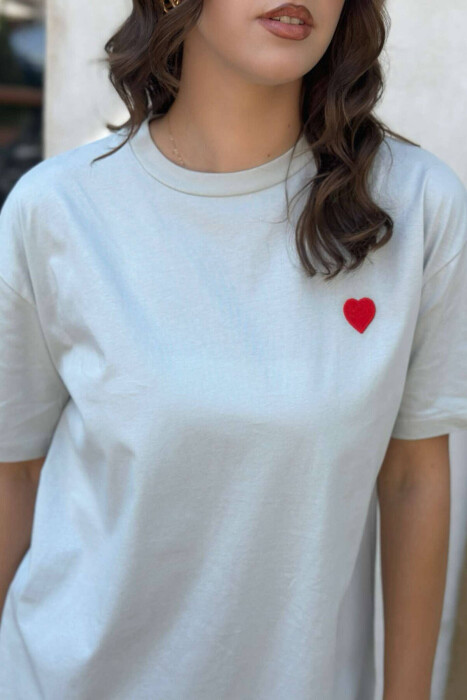 HEART DESIGN ONE COLOR WOMAN T-SHIRT GREY-RED/GRKU - 4