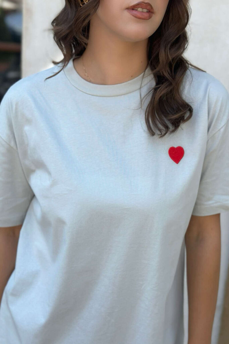 HEART DESIGN ONE COLOR WOMAN T-SHIRT GREY-RED/GRKU - 4