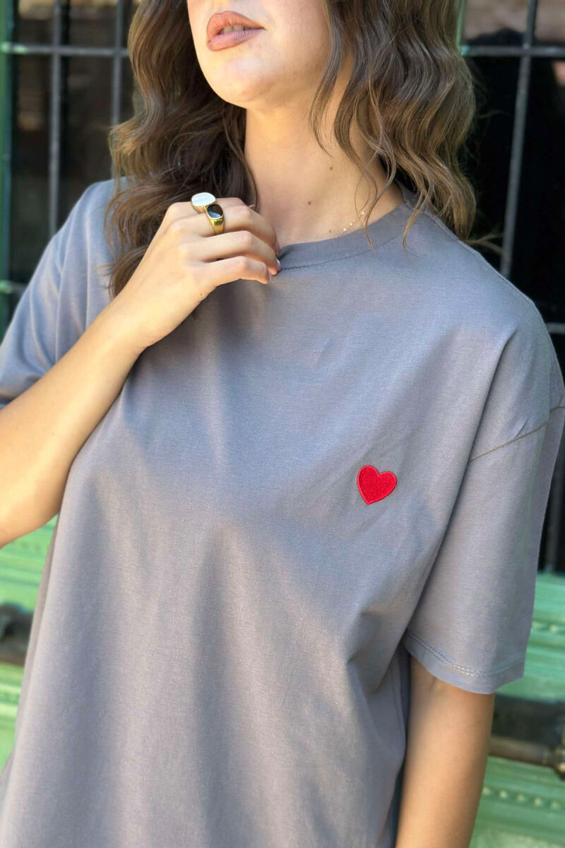 HEART DESIGN ONE COLOR WOMAN T-SHIRT GREY/GRI - 2