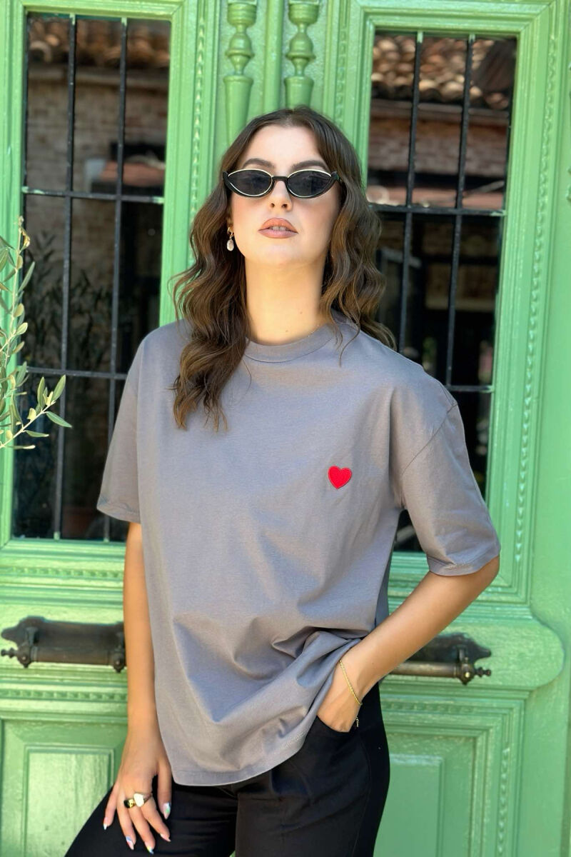 HEART DESIGN ONE COLOR WOMAN T-SHIRT GREY/GRI - 3