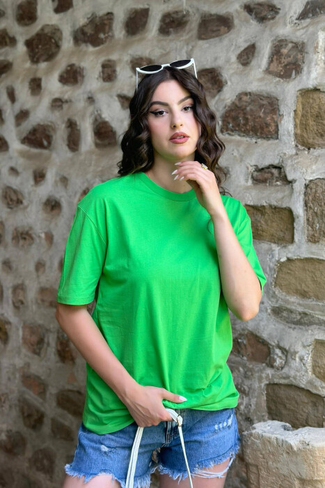 HEART DESIGN ONE COLOR WOMAN T-SHIRT LIGHT GREEN/JEZB - 3