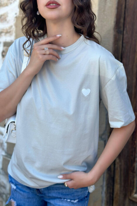 HEART DESIGN ONE COLOR WOMAN T-SHIRT LIGHT GREY/GZ - 3