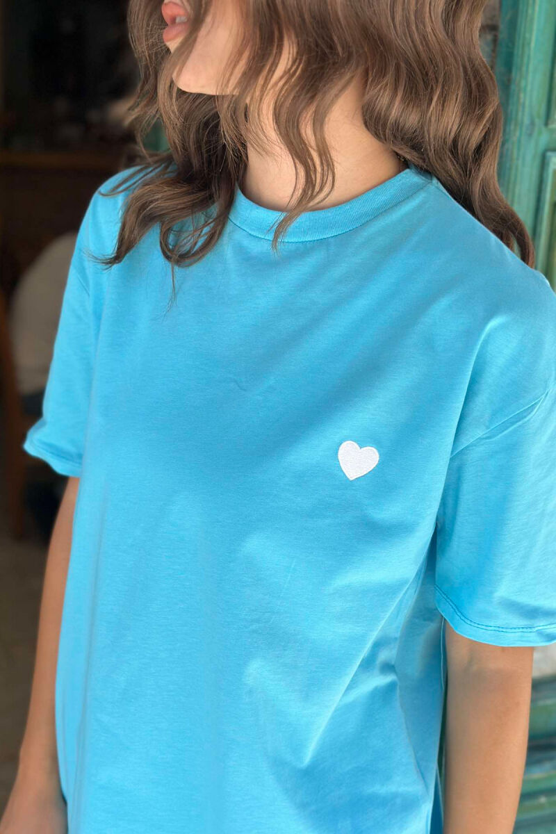 HEART DESIGN ONE COLOR WOMAN T-SHIRT LIGHTBLUE/BZ - 2