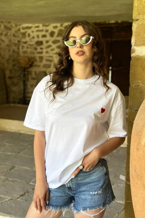 HEART DESIGN ONE COLOR WOMAN T-SHIRT WHITE-E BARDHE - 2