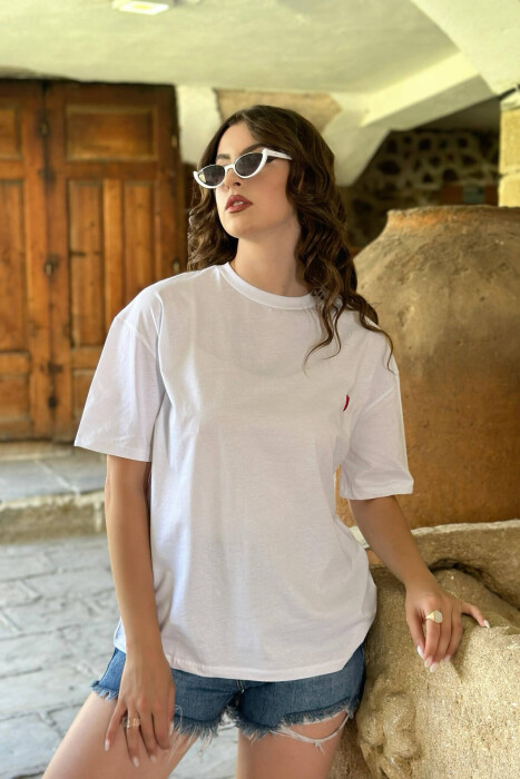 HEART DESIGN ONE COLOR WOMAN T-SHIRT WHITE-E BARDHE - 3