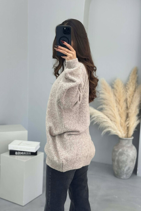 HEART DETAIL SIMPLE WOMEN CARDIGAN BEIGE/BEZHE - 3