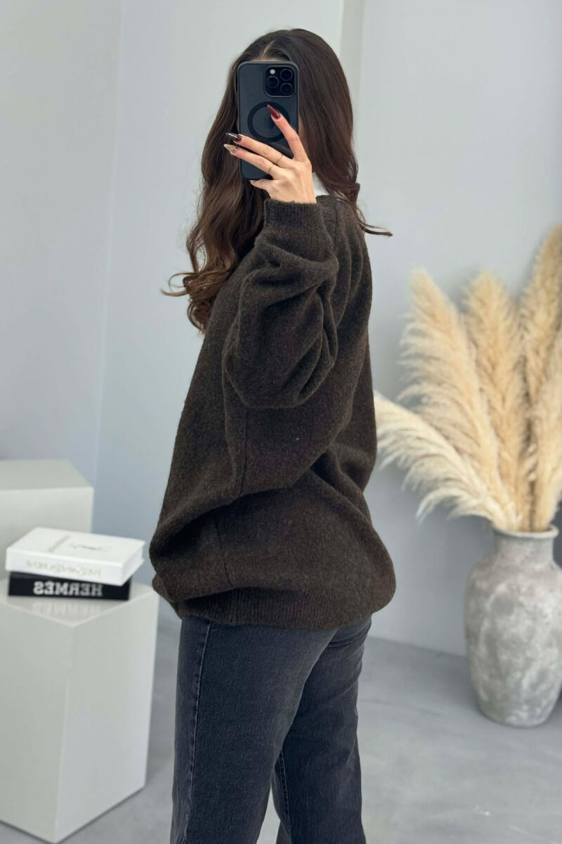 HEART DETAIL SIMPLE WOMEN CARDIGAN DARK BROWN/KAE - 3