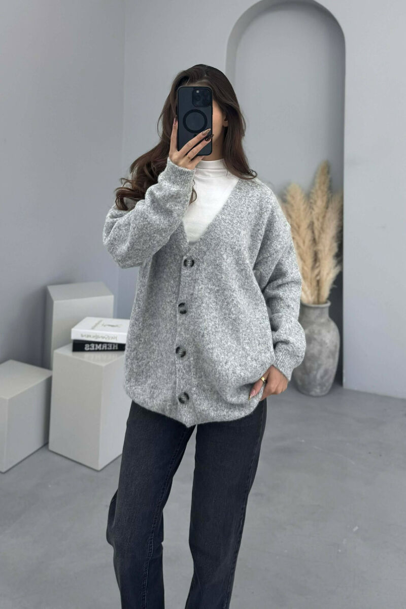 HEART DETAIL SIMPLE WOMEN CARDIGAN LIGHT GREY/GZ - 2