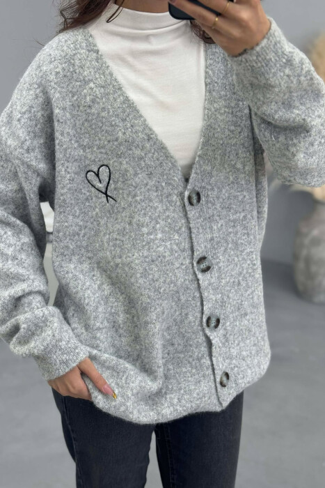 HEART DETAIL SIMPLE WOMEN CARDIGAN LIGHT GREY/GZ - 4
