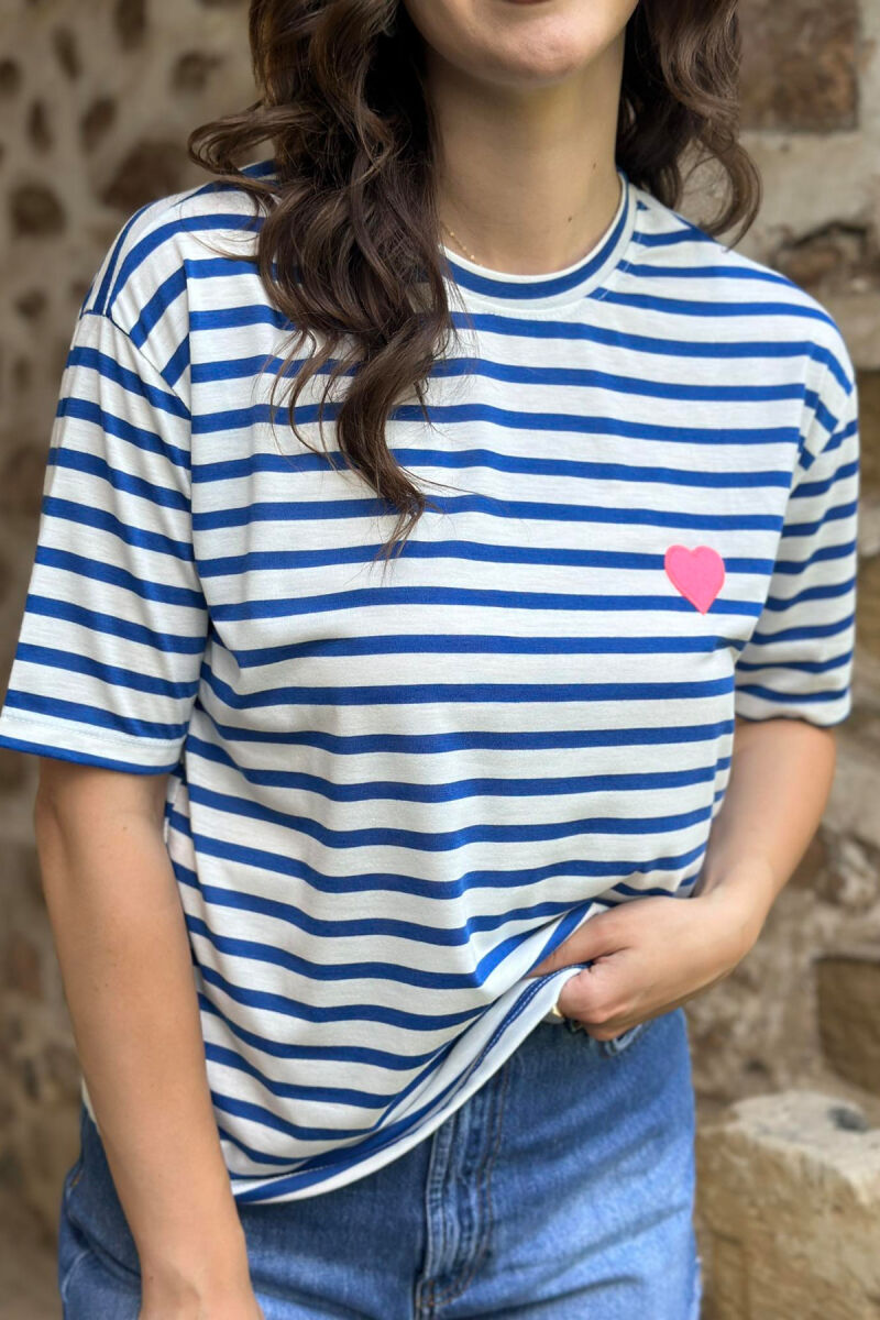 HEART DETAIL STRIPES WOMAN T-SHIRT WHITE-BLUE/BABL - 2