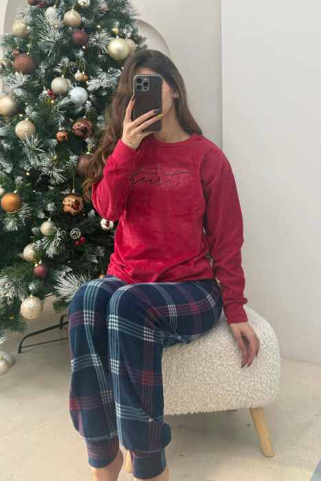 HEART FRONT WRITTING WOMEN PYJAMAS RED/E KUQE - KLAUDIO FASHION