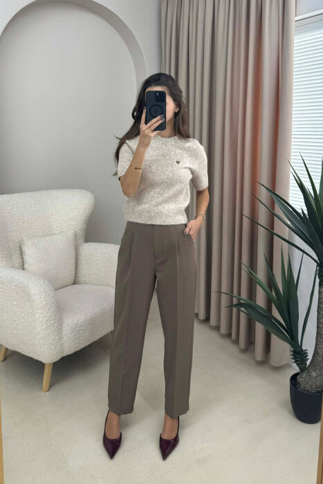 HEART LOGO SHORT SLEEVES WOMEN SWEATER BEIGE/BEZHE 