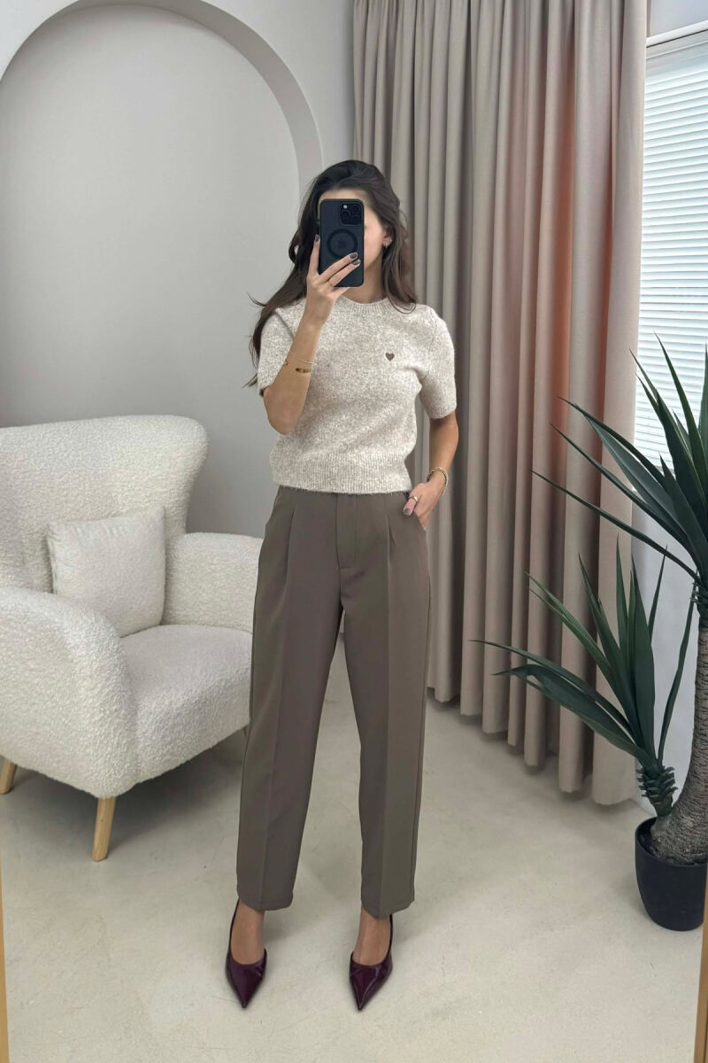 HEART LOGO SHORT SLEEVES WOMEN SWEATER BEIGE/BEZHE - 1