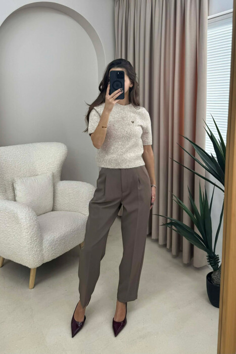 HEART LOGO SHORT SLEEVES WOMEN SWEATER BEIGE/BEZHE - 2