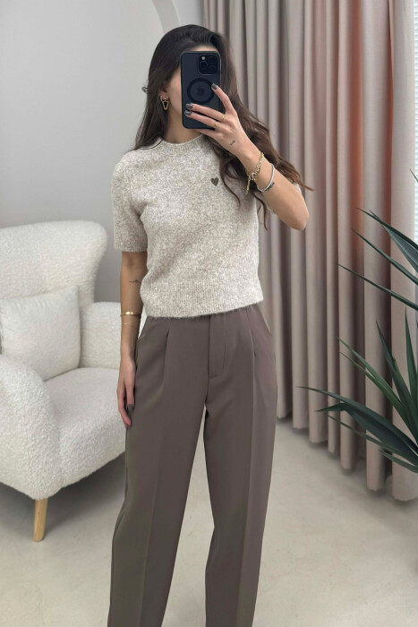 HEART LOGO SHORT SLEEVES WOMEN SWEATER BEIGE/BEZHE - 3