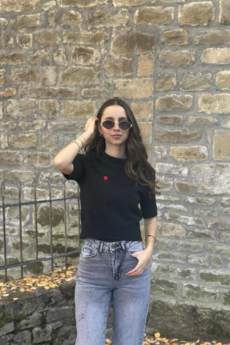 HEART LOGO SHORT SLEEVES WOMEN SWEATER BLACK/ E ZEZE - 3