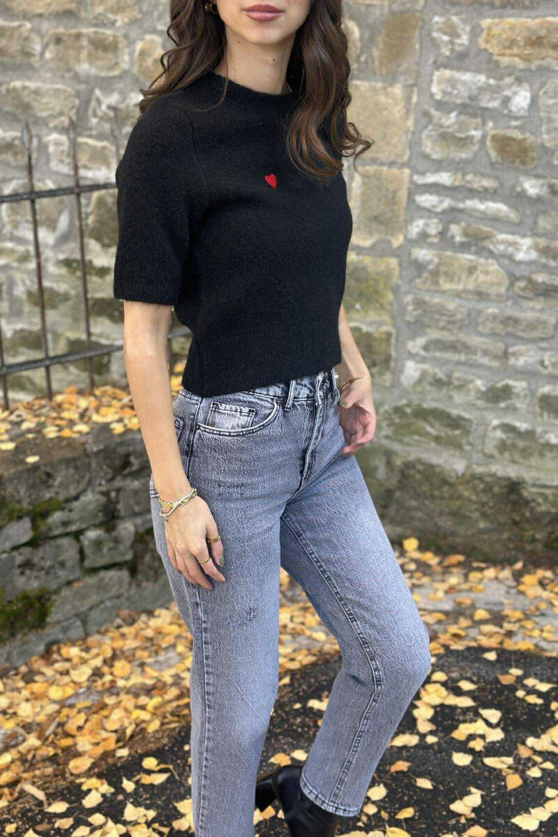 HEART LOGO SHORT SLEEVES WOMEN SWEATER BLACK/ E ZEZE - 5