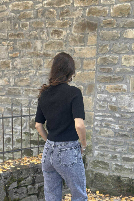 HEART LOGO SHORT SLEEVES WOMEN SWEATER BLACK/ E ZEZE - 7