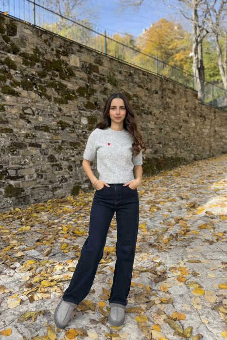 HEART LOGO SHORT SLEEVES WOMEN SWEATER GREY/GRI - 1