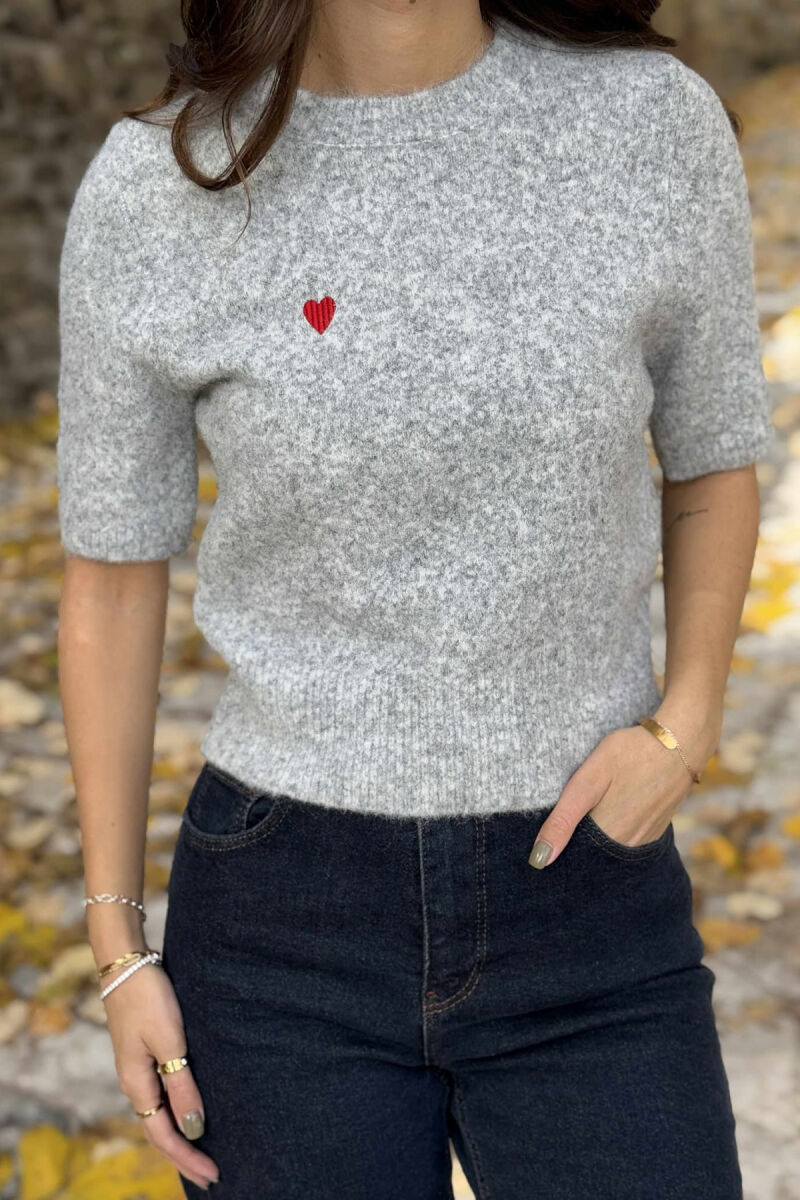 HEART LOGO SHORT SLEEVES WOMEN SWEATER GREY/GRI - 3