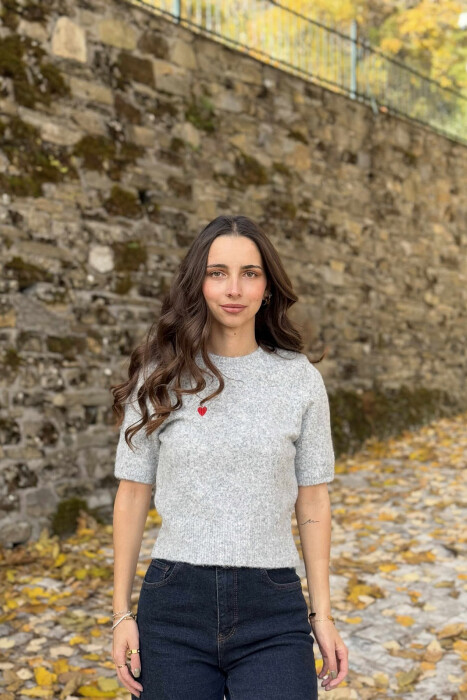HEART LOGO SHORT SLEEVES WOMEN SWEATER GREY/GRI - 5