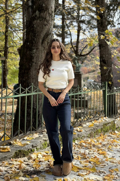 HEART LOGO SHORT SLEEVES WOMEN SWEATER WHITE-E BARDHE - 1