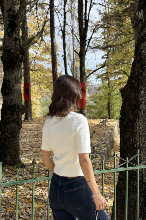 HEART LOGO SHORT SLEEVES WOMEN SWEATER WHITE-E BARDHE - 5