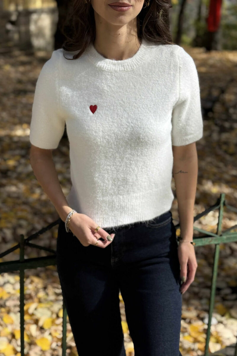 HEART LOGO SHORT SLEEVES WOMEN SWEATER WHITE-E BARDHE - 7