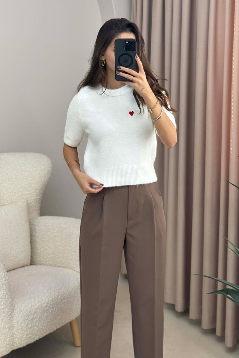 HEART LOGO SHORT SLEEVES WOMEN SWEATER WHITE-E BARDHE - 4