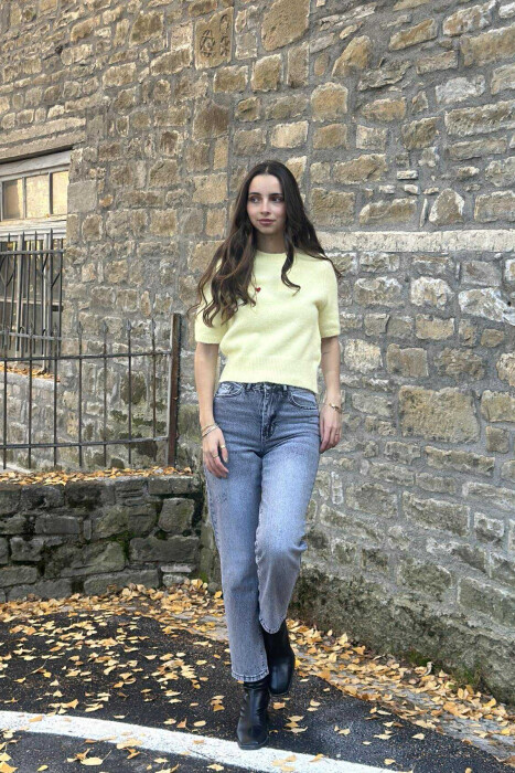 HEART LOGO SHORT SLEEVES WOMEN SWEATER YELLOW/E VERDHE 