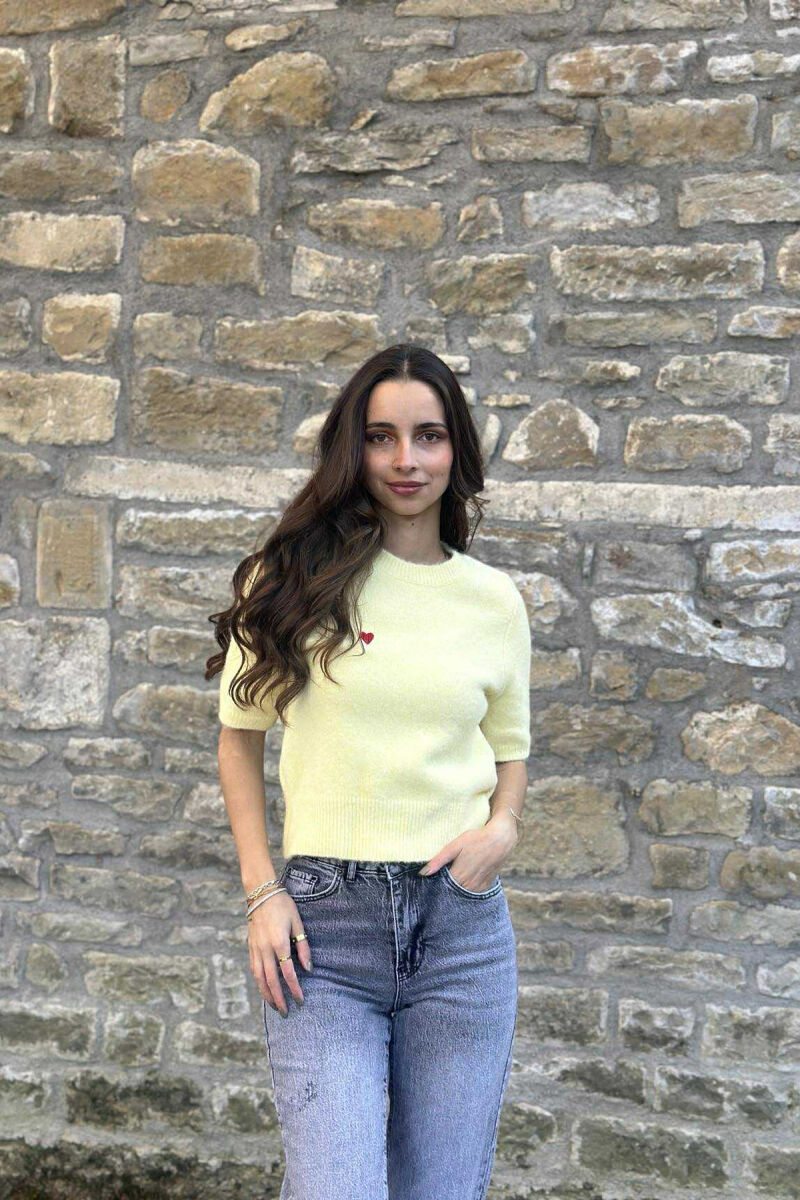 HEART LOGO SHORT SLEEVES WOMEN SWEATER YELLOW/E VERDHE - 2