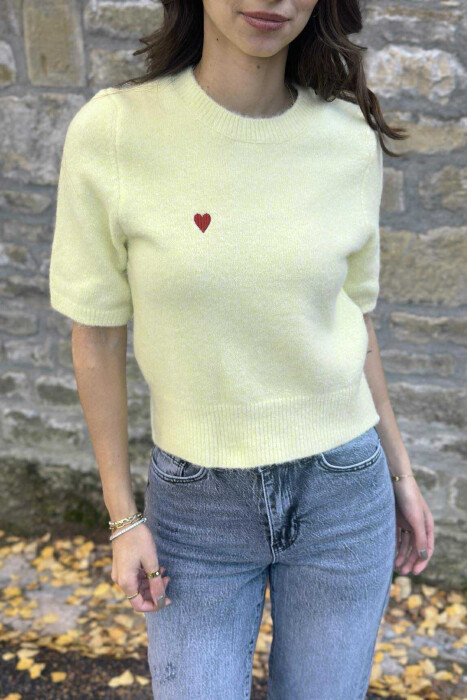 HEART LOGO SHORT SLEEVES WOMEN SWEATER YELLOW/E VERDHE - 4