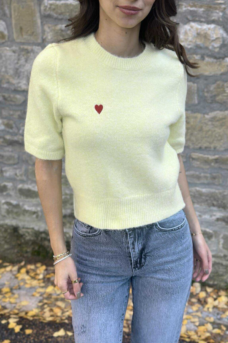 HEART LOGO SHORT SLEEVES WOMEN SWEATER YELLOW/E VERDHE - 4