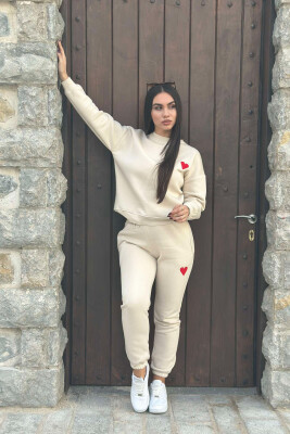 HEART LOGO SWEATSHIRT+JOGGERS WOMEN SET BEIGE/BEZHE 