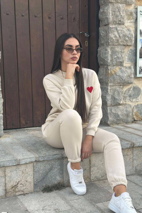 HEART LOGO SWEATSHIRT+JOGGERS WOMEN SET BEIGE/BEZHE - 3