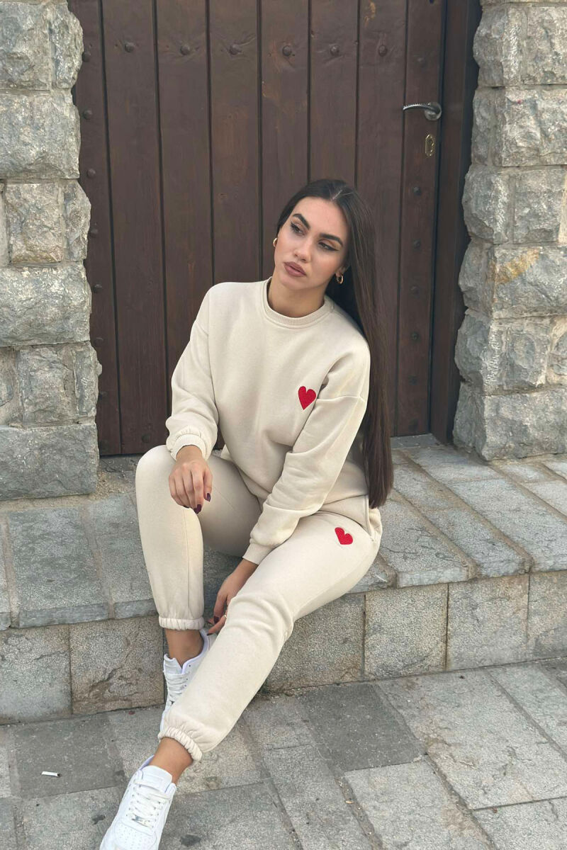 HEART LOGO SWEATSHIRT+JOGGERS WOMEN SET BEIGE/BEZHE - 5