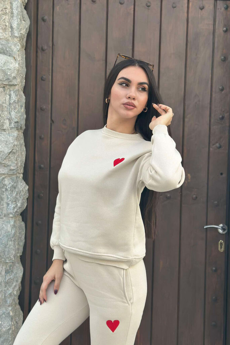 HEART LOGO SWEATSHIRT+JOGGERS WOMEN SET BEIGE/BEZHE - 6