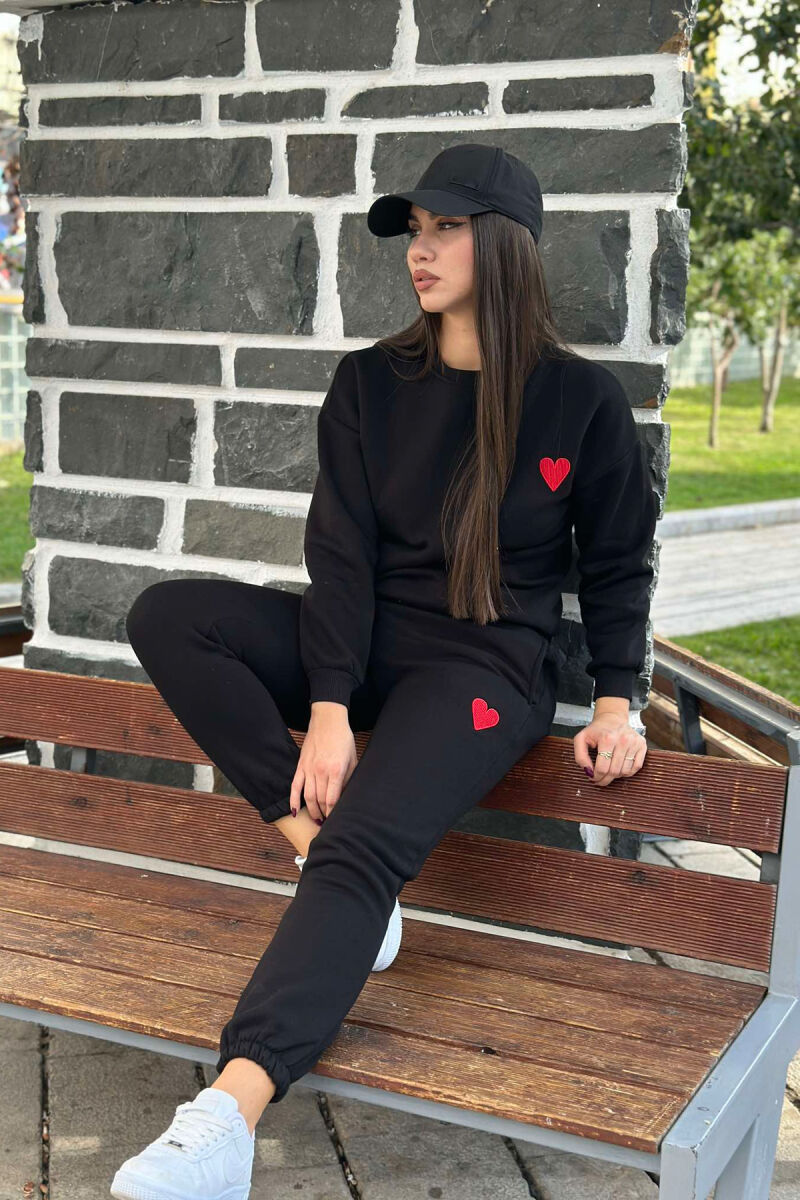 HEART LOGO SWEATSHIRT+JOGGERS WOMEN SET BLACK/ E ZEZE - 3