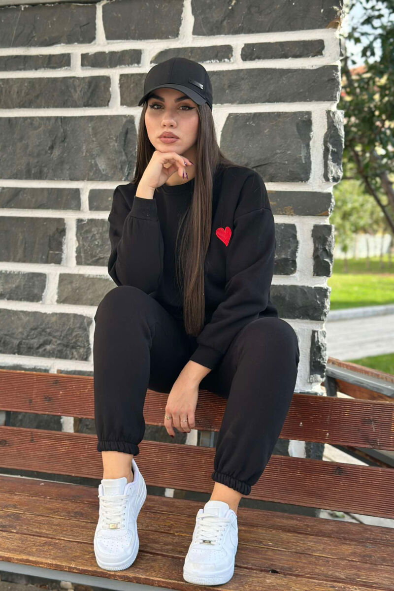 HEART LOGO SWEATSHIRT+JOGGERS WOMEN SET BLACK/ E ZEZE - 4