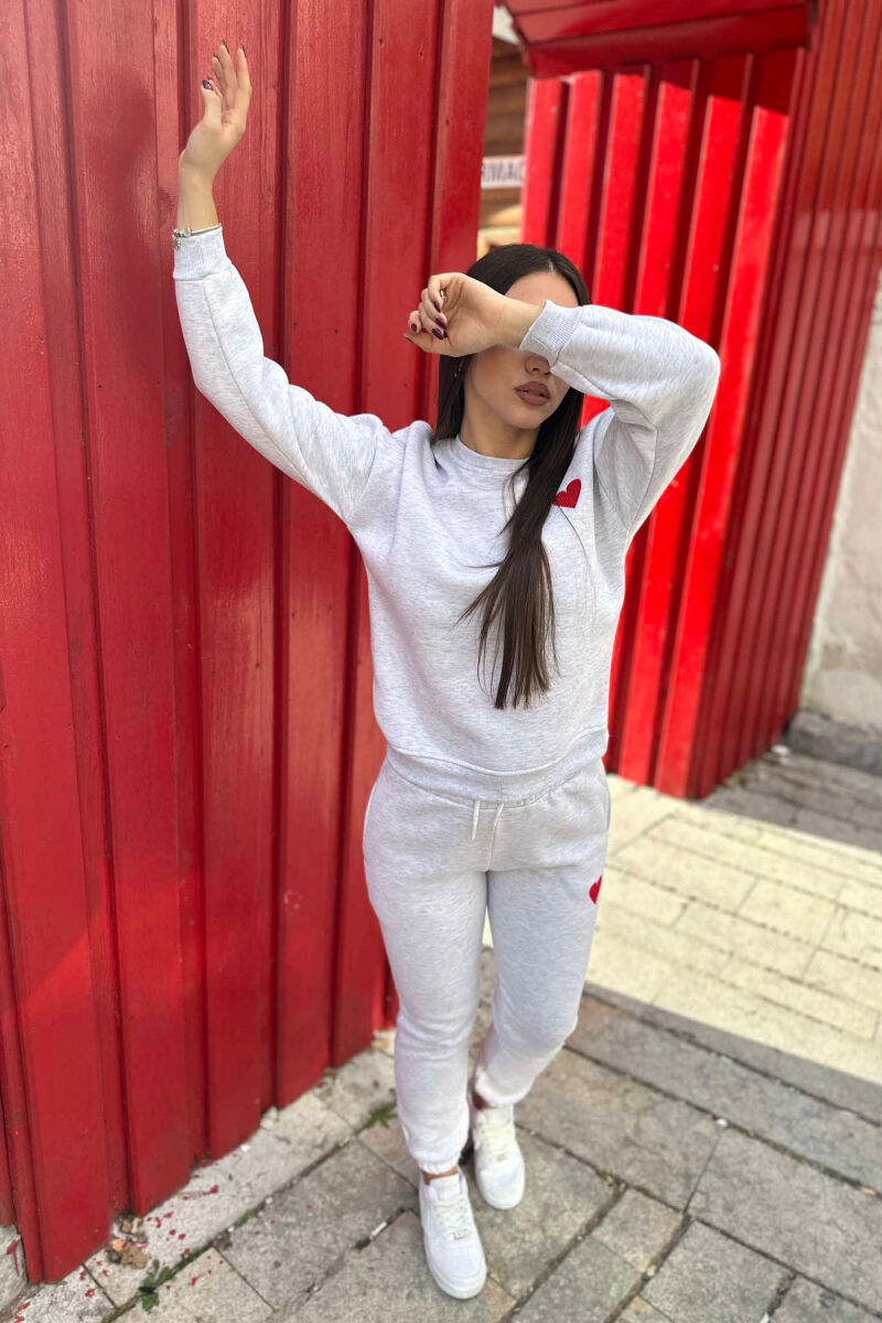 HEART LOGO SWEATSHIRT+JOGGERS WOMEN SET LIGHT GREY/GZ - 1