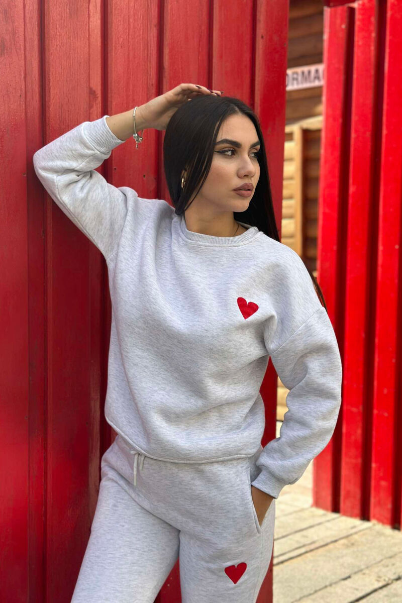 HEART LOGO SWEATSHIRT+JOGGERS WOMEN SET LIGHT GREY/GZ - 2