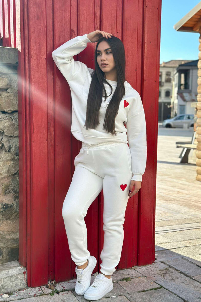 HEART LOGO SWEATSHIRT+JOGGERS WOMEN SET WHITE-E BARDHE - 1