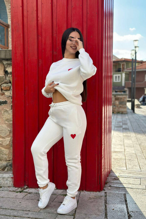 HEART LOGO SWEATSHIRT+JOGGERS WOMEN SET WHITE-E BARDHE - 2