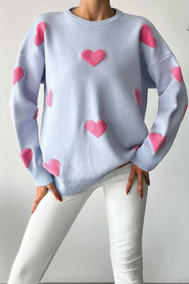 HEART ROUND NECK WOMAN SWEATER BABY BLUE/BLU BY 