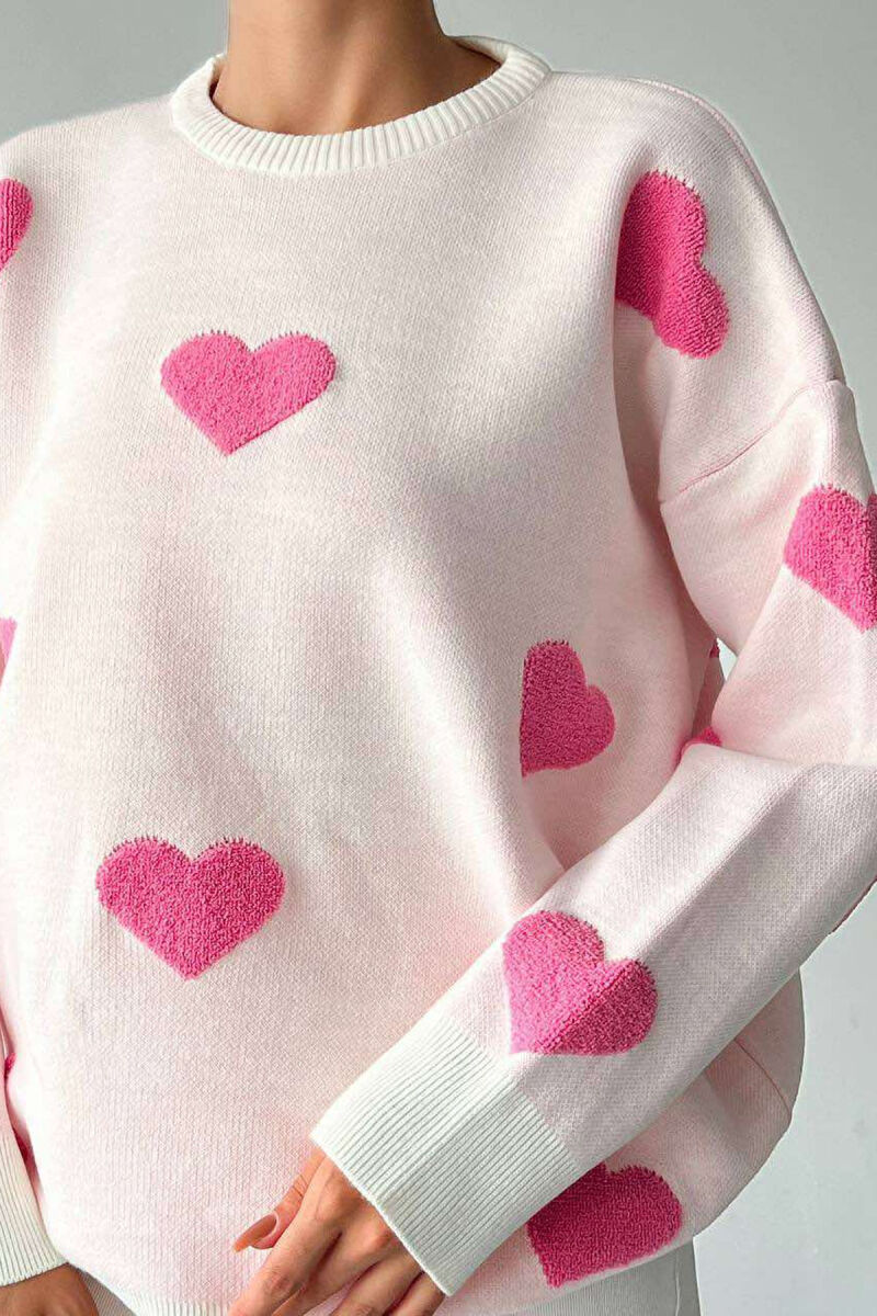 HEART ROUND NECK WOMAN SWEATER CREAM/KREM - 1