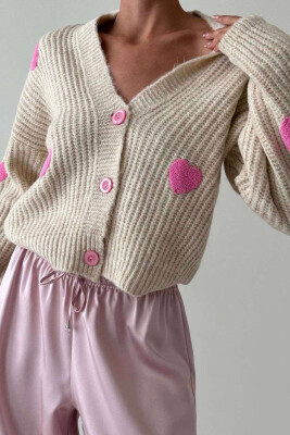 HEARTS DETAIL WOMEN CARDIGAN BEIGE/BEZHE 