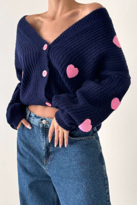 HEARTS DETAIL WOMEN CARDIGAN DARK BLUE/BEE 