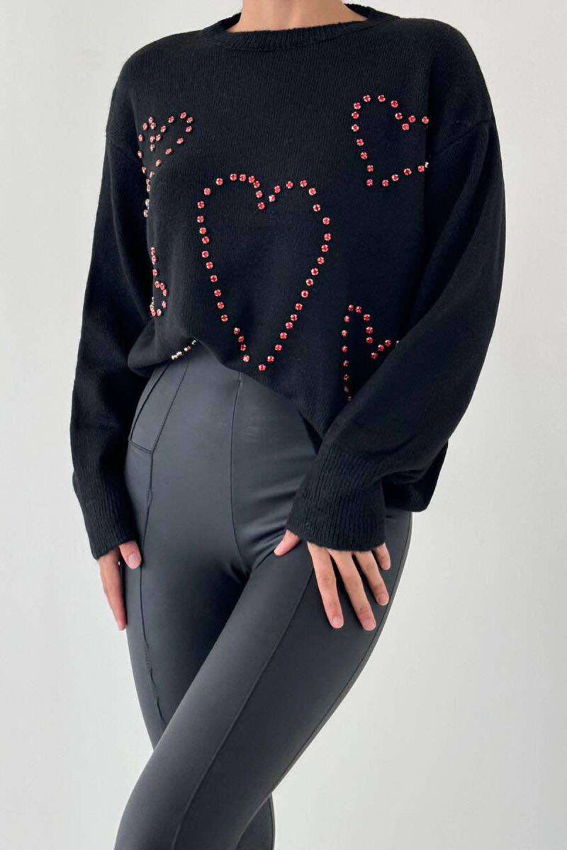 HEARTS DETAIL WOMEN SWEATER BLACK/ E ZEZE - 1