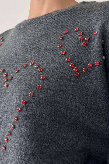 HEARTS DETAIL WOMEN SWEATER DARK GREY/GEE - 2