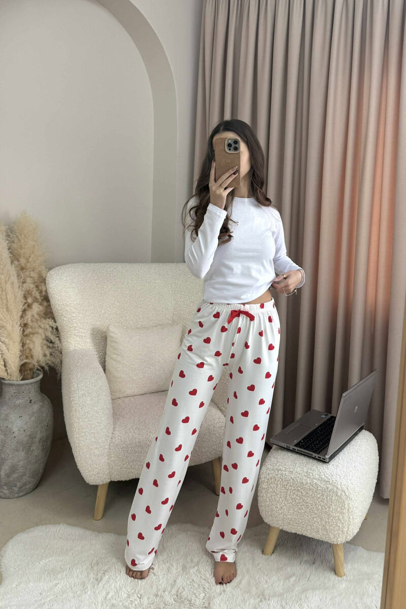 HEARTS DESIGN BOW DETAIL WOMEN JOGGERS WHITE-E BARDHE - 1